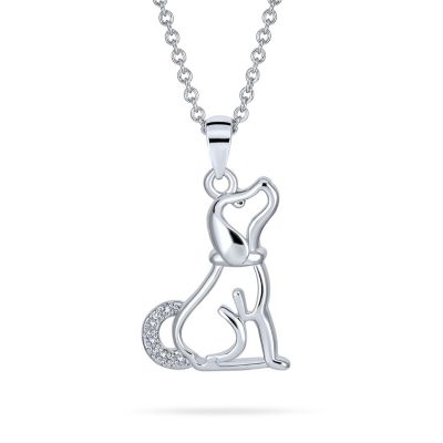 Bling Jewelry Серебряная подвеска-кулон в виде верного щенка для лучшего друга с фианитами, тонированная под серебро
