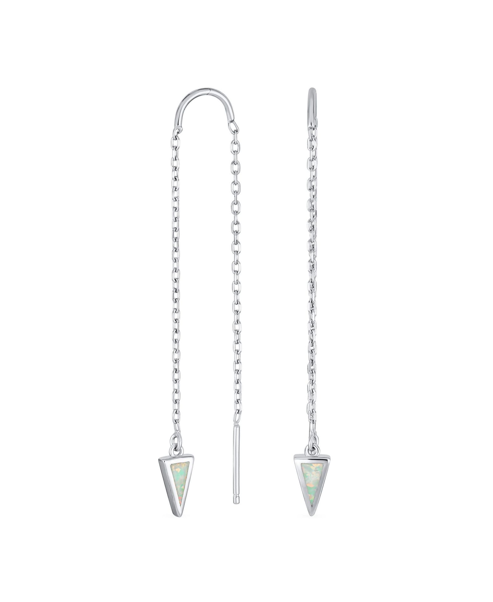 Bling Jewelry White Create Opal Arrow Triangle Threader Earrings Long 925 Sterling Silver