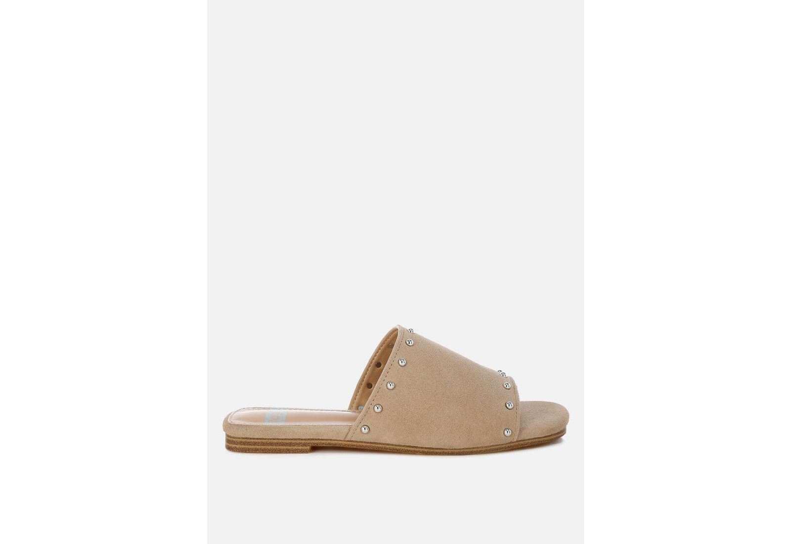 Rag and Co Womens Odalia Soft Suede Leather Studded Flats