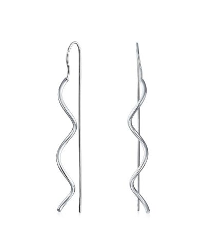 Bling Jewelry Geometric Wavy Zig Zag Thin Wire Threader Earrings .925 Sterling Silver