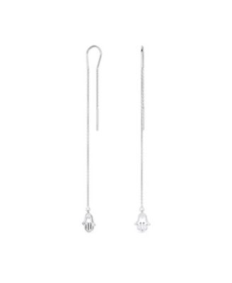 Bling Jewelry Tiny Hamsa Hand Symbol Spiritual Chain Threader Earrings Sterling Silver
