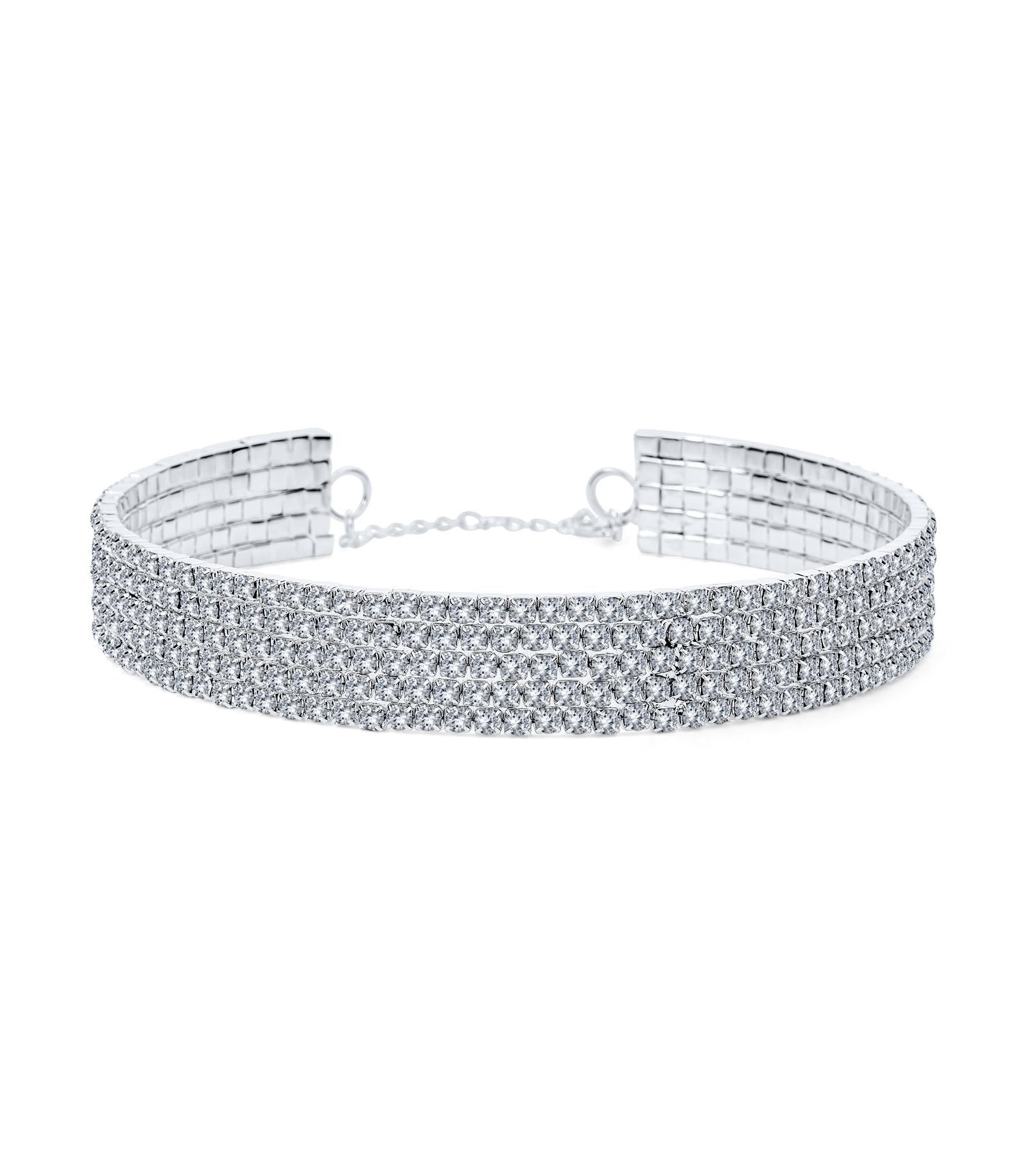 Bling Jewelry Cocktail Rhinestone Choker Statement Necklace Adjustable Silver Plated