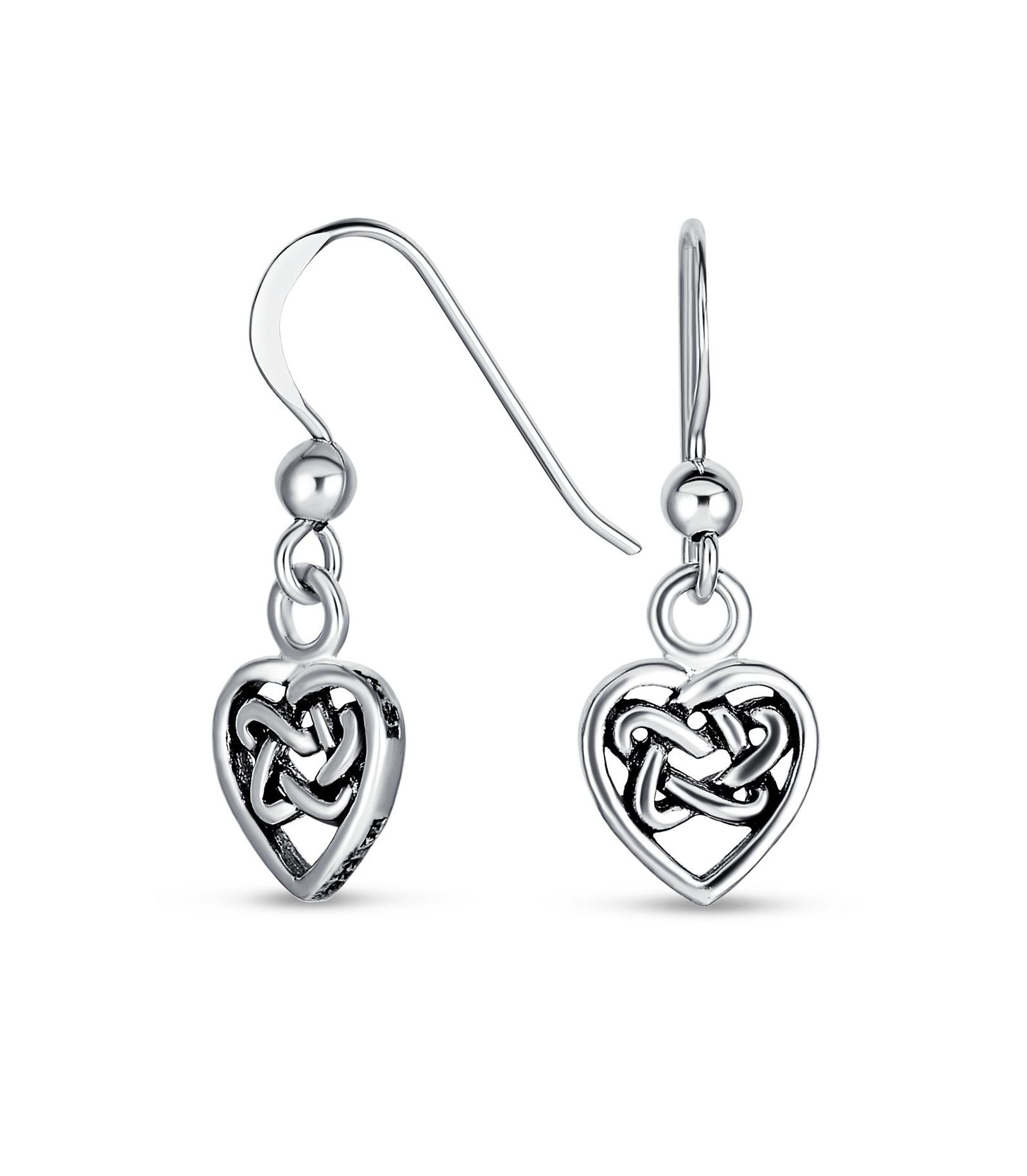 Bling Jewelry Celtic Infinity Heart Dangle Earrings Oxidized Sterling Silver Fish Hook