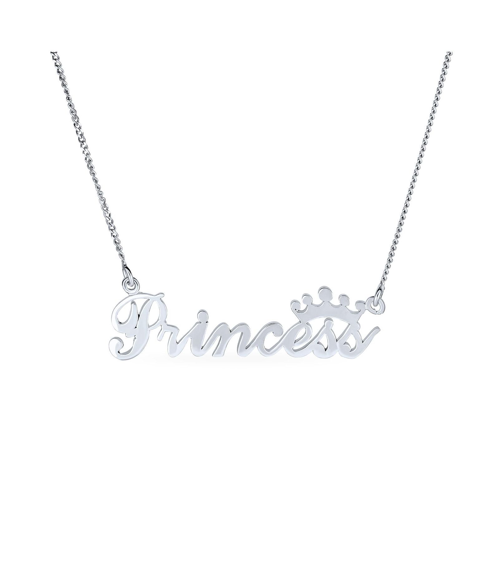 Кулон-подвеска Bling Jewelry с надписью «Princess Crown» курсивом, 0.925 стерлинговое серебро