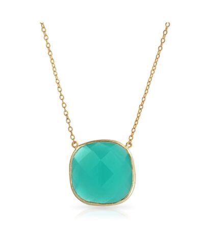 Bling Jewelry Exquisite Teal Blue-green Faceted Stone Pendant Necklace 14K Gold