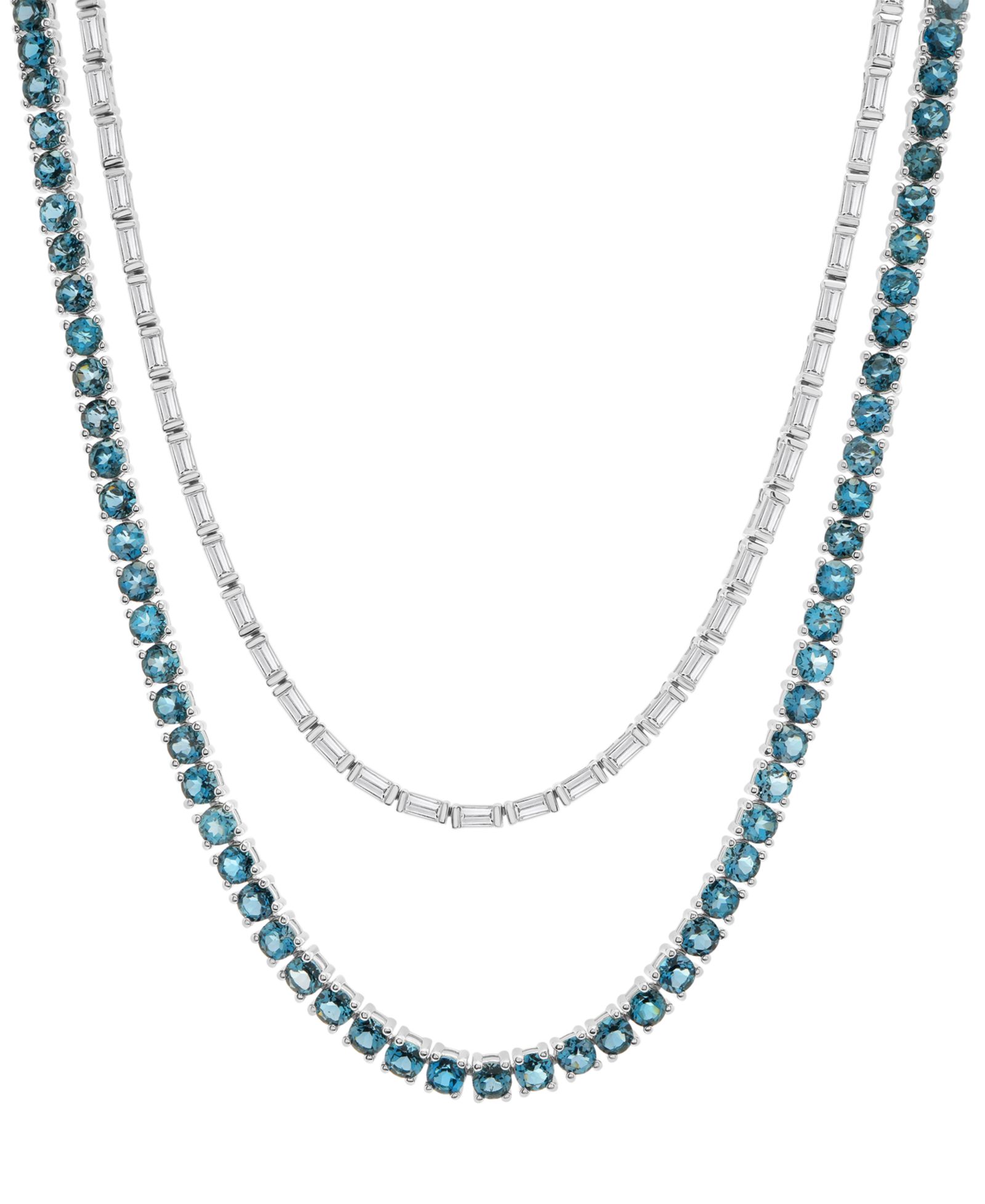 Колье-теннис с топазами London Blue и White Topaz в серебряной оправе