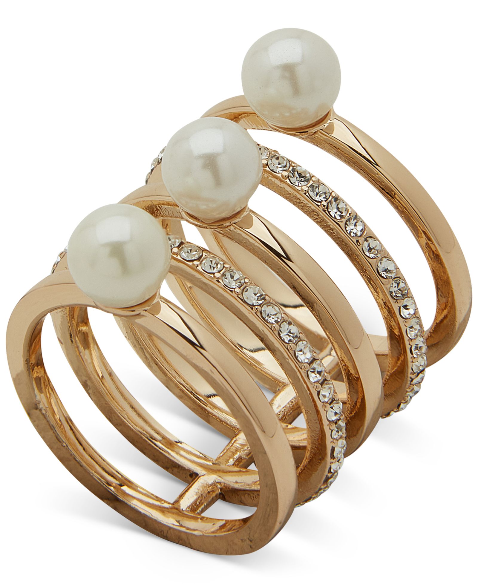 Кольцо Emily in Paris Gold-Tone Pavé & Imitation Pearl Multi-Row