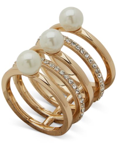Кольцо Emily in Paris Gold-Tone Pavé & Imitation Pearl Multi-Row