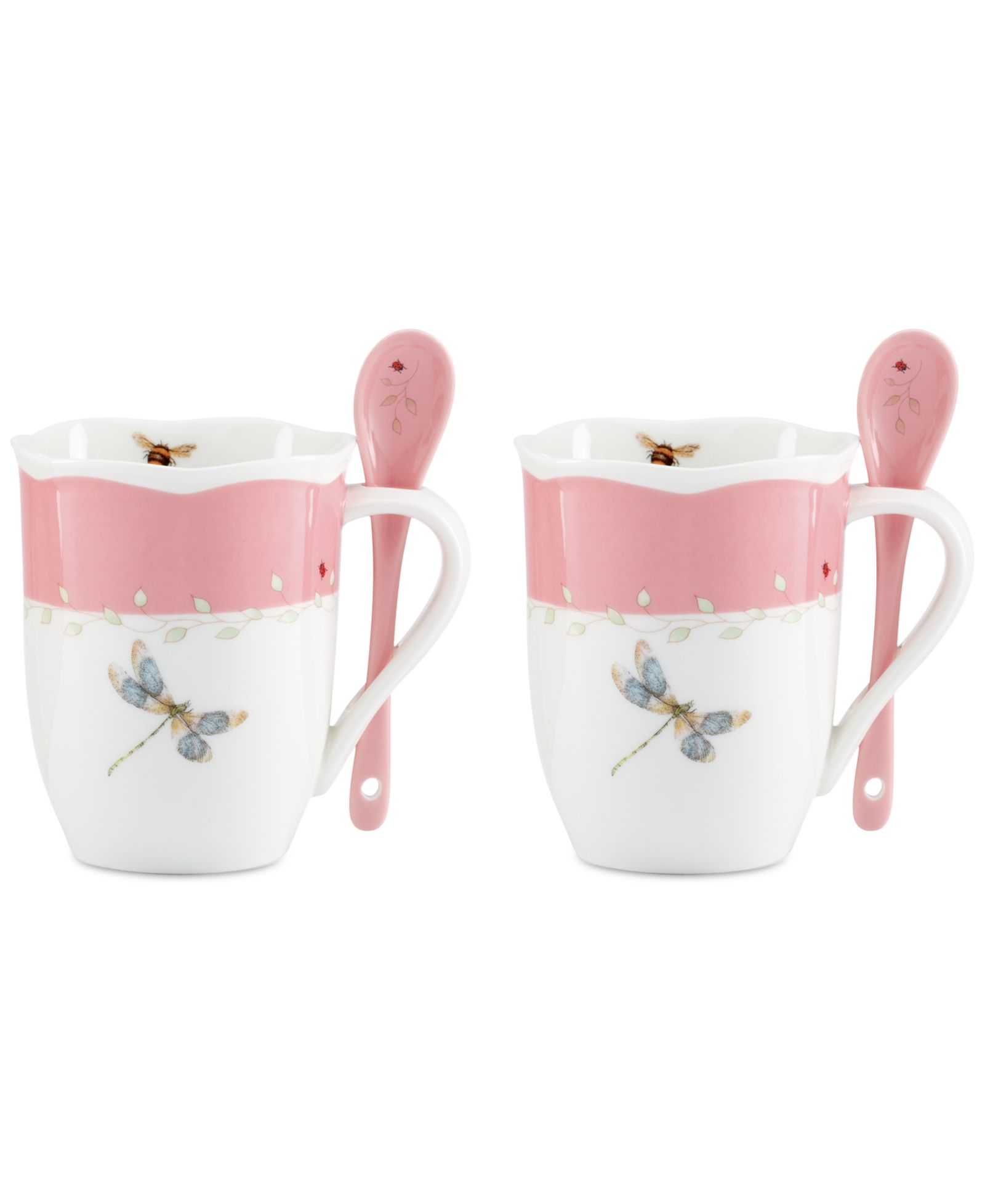 Lenox Butterfly Meadow Mugs with Spoons, Set of 2