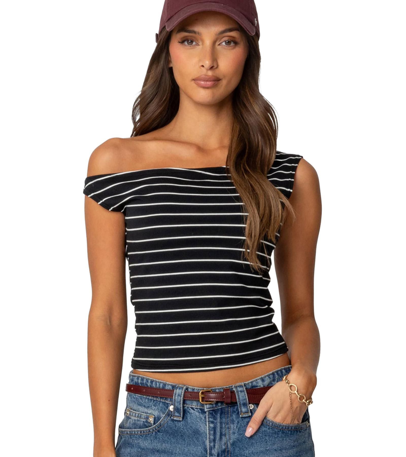 Edikted Women's Keryn Striped Asymmetric Top