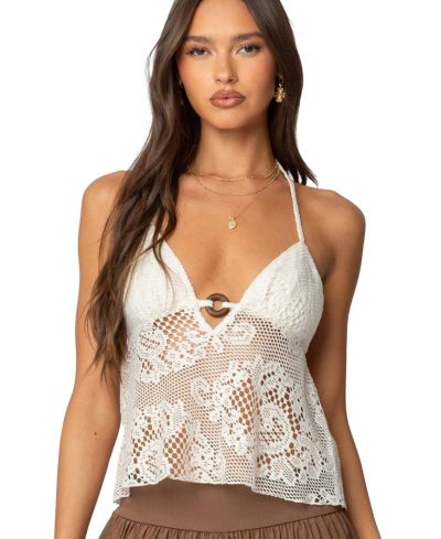 Топ Edikted Womens Sheer Crochet Babydoll Halter