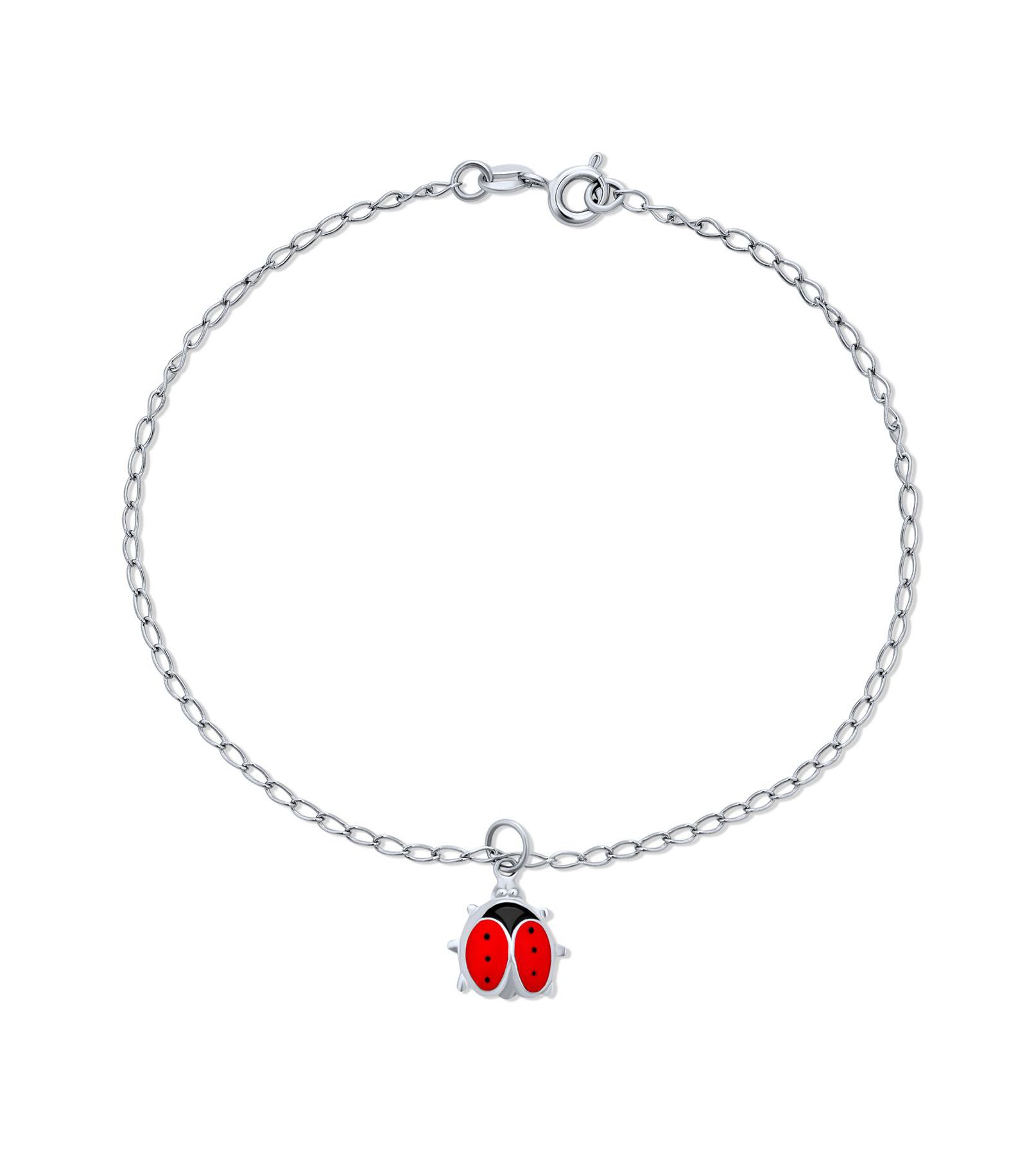Браслет на ногу Bling Jewelry с подвеской в виде божьей коровки, серебро 925 пробы, 9.7"