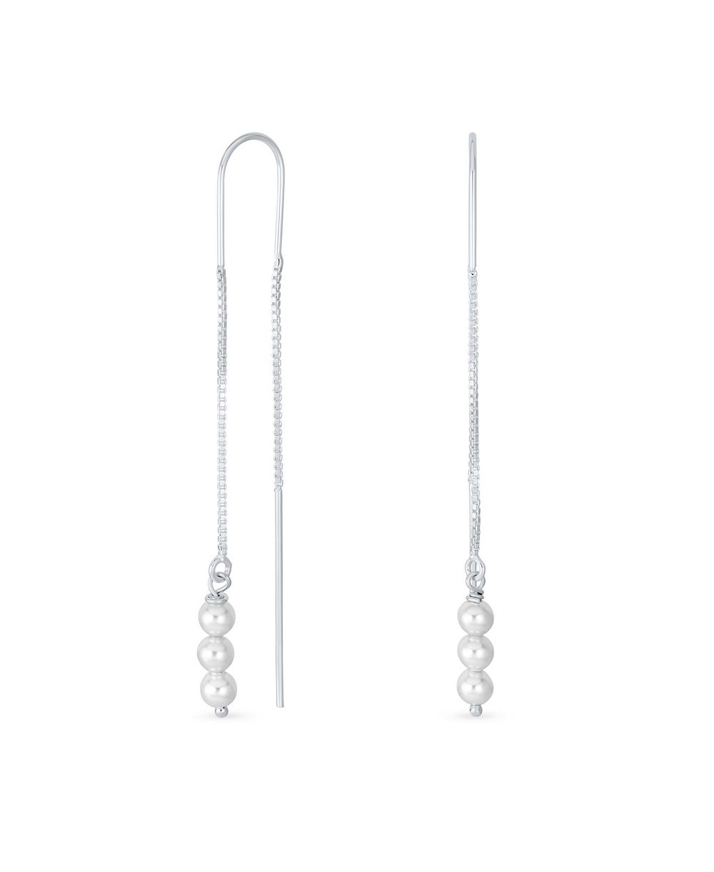 Bling Jewelry Minimalist Pearl Beads Threader Earrings Sterling Silver Stabilizing U Hook