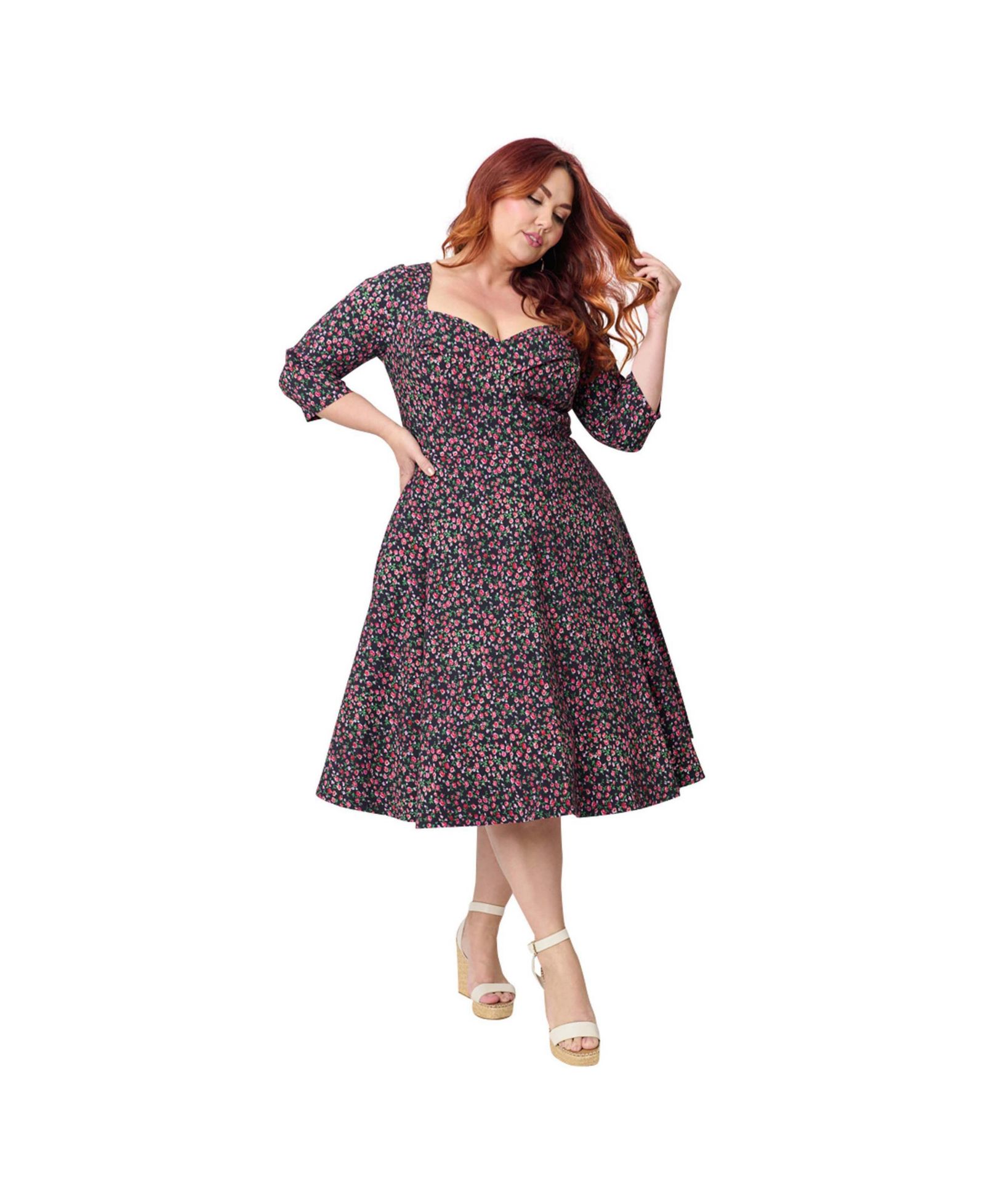 Unique Vintage Платье Plus Size с плиссировкой и расклешенным подолом