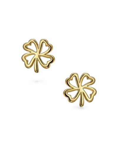 Серьги-гвоздики Bling Jewelry Good Luck Celtic Shamrock Clover Gold Plated Sterling Silver