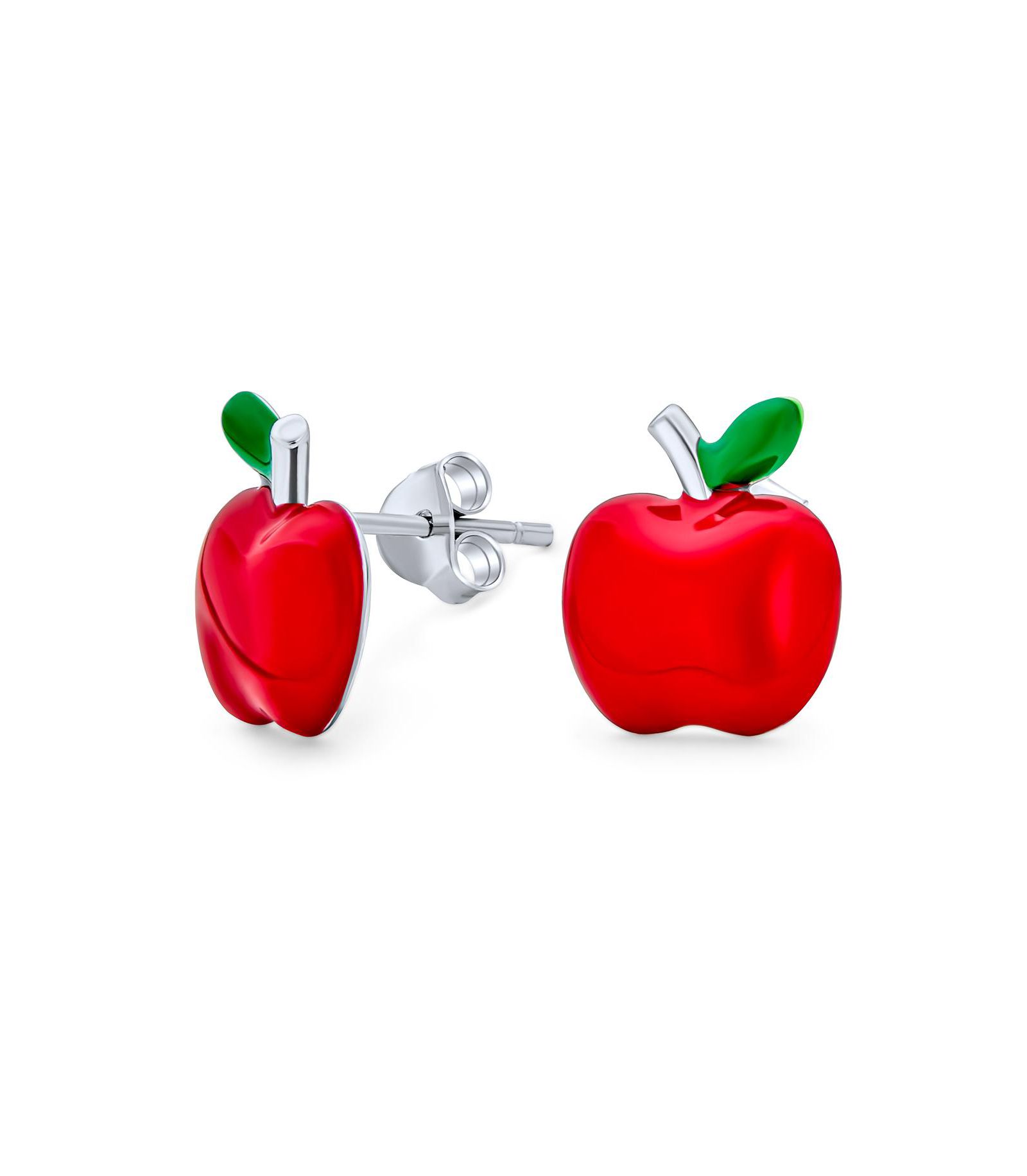 Серьги-гвоздики Bling Jewelry с эмалевым яблоком для учителей, серебро 925 пробы