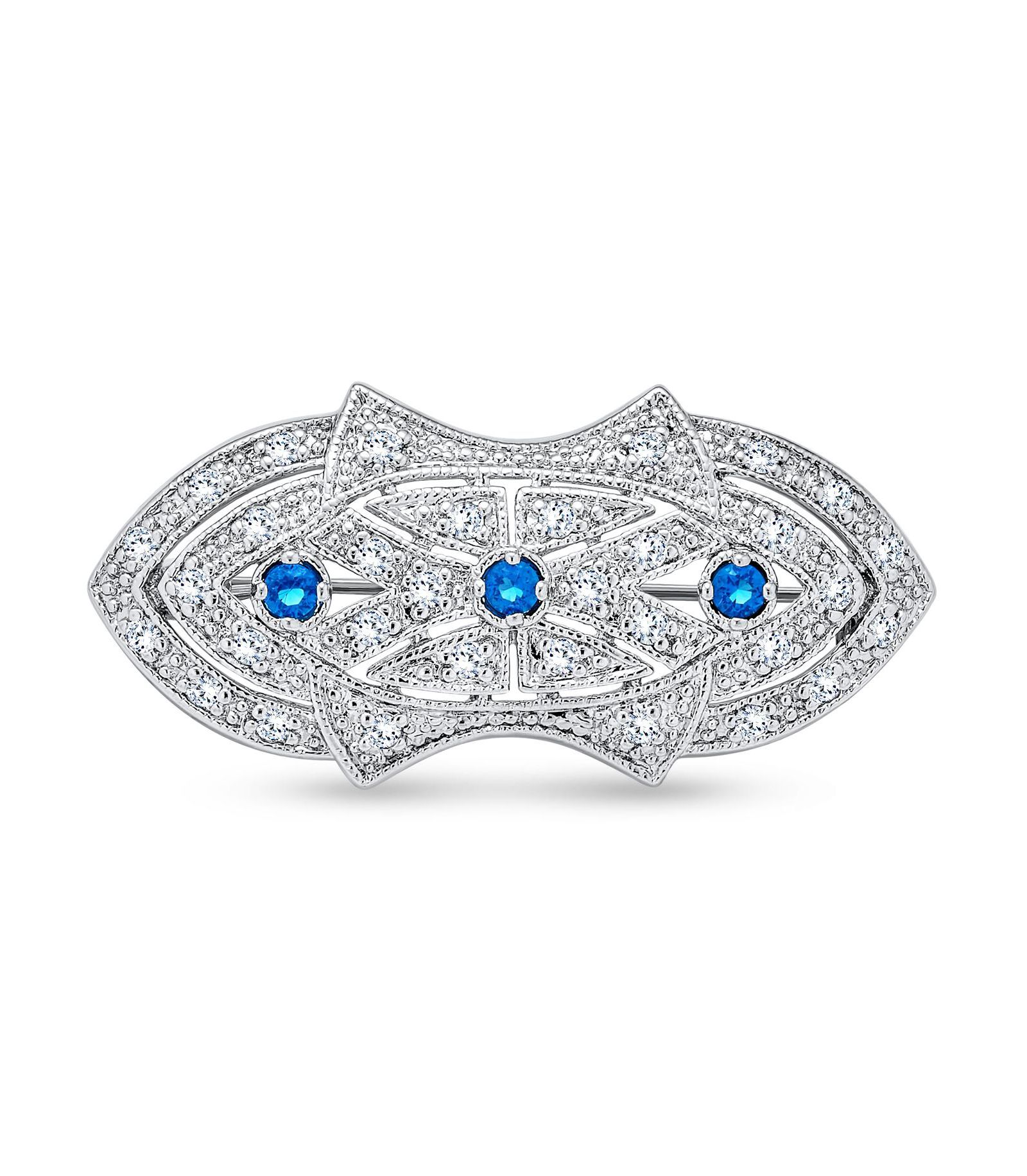 Заколка-брошь Bling Jewelry в стиле ар-деко с синим фианитом, посеребренная