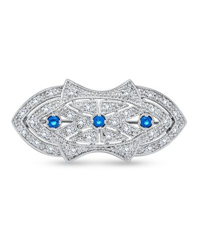 Заколка-брошь Bling Jewelry в стиле ар-деко с синим фианитом, посеребренная