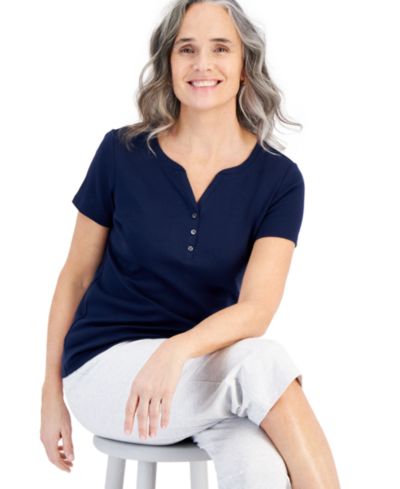 Style & Co Petite Женская футболка Henley из хлопка
