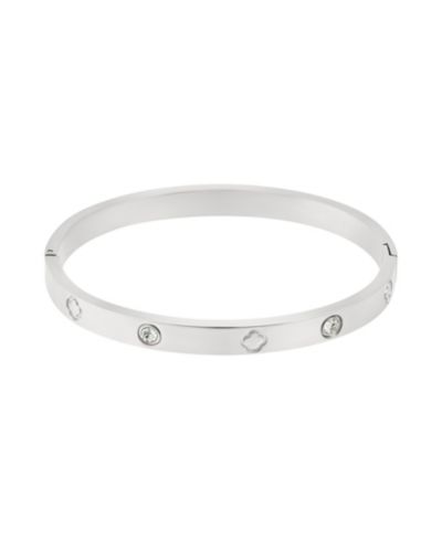 ADORNIA Tarnish Resistant Cubic Zirconia and Clover Bangle Bracelet