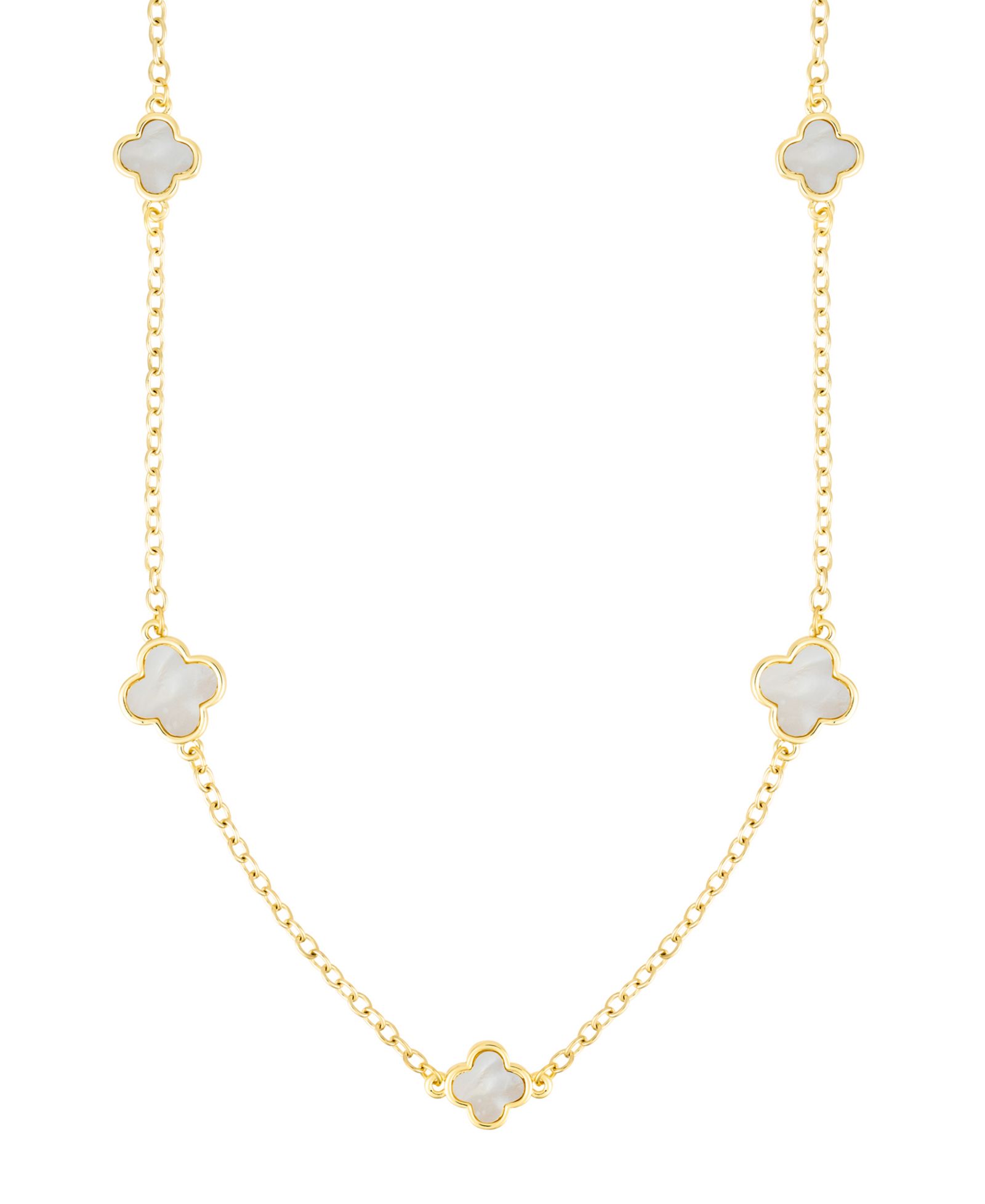 Ожерелье ADORNIA Gold Mother of Pearl Flower 36" Station