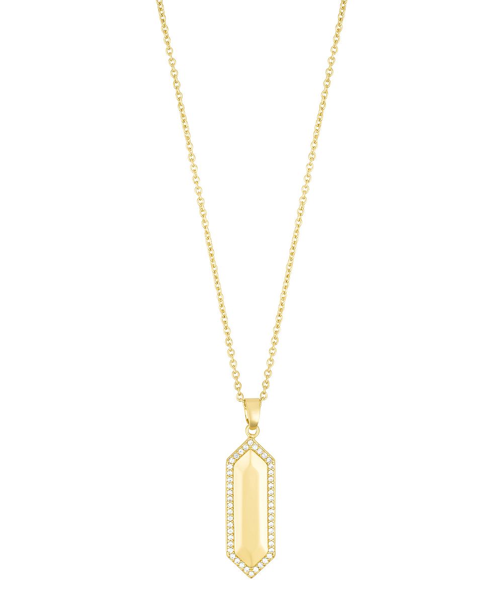 ADORNIA Gold Adjustable Cubic Zirconia Elongated Pave Hexagon Necklace
