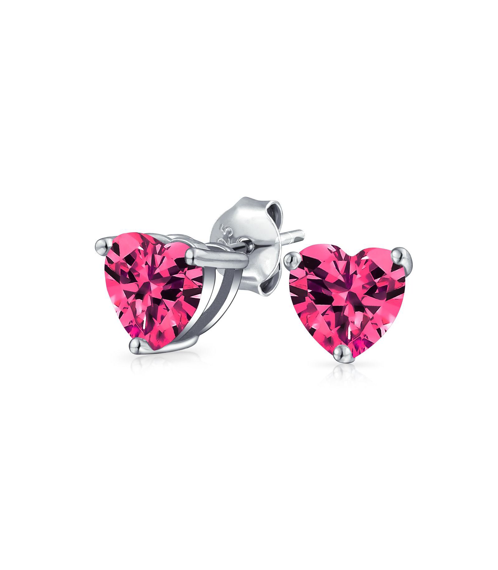 Bling Jewelry Romantic Tiny Dark Pink CZ Heart Shape Stud Earrings .925 Sterling Silver