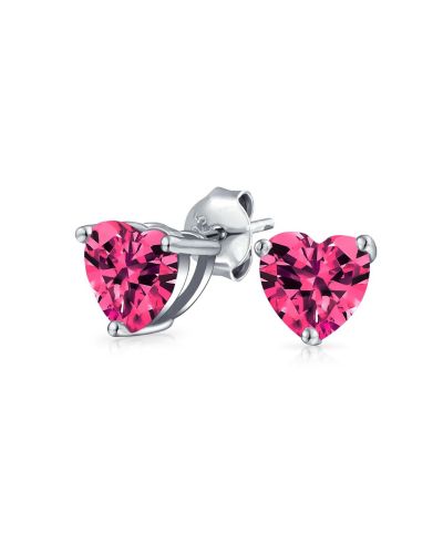 Bling Jewelry Romantic Tiny Dark Pink CZ Heart Shape Stud Earrings .925 Sterling Silver