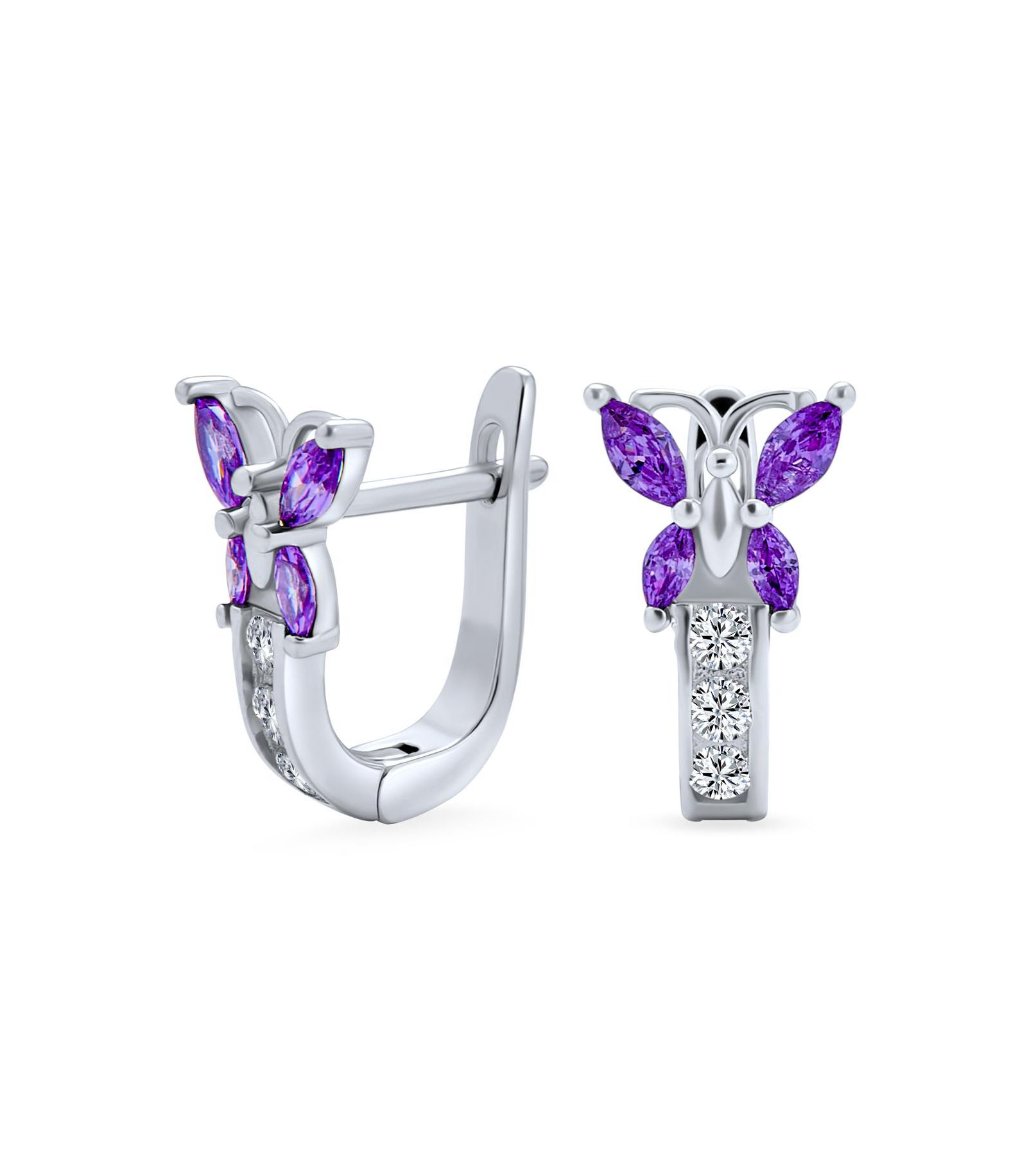 Серьги-кольца Bling Jewelry Majesty Butterfly Huggies, фиолетовые и белые CZ, стерлинговое серебро