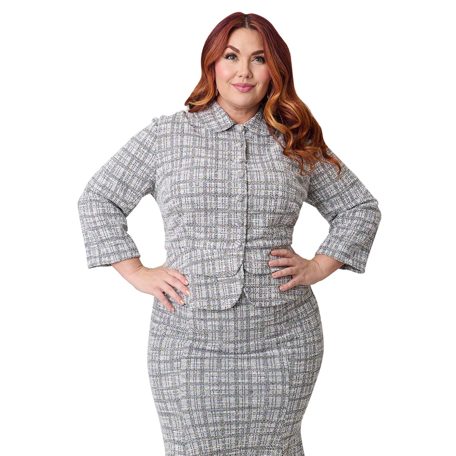 Unique Vintage укороченное жакет Plus Size Boucle Peplum Jacket
