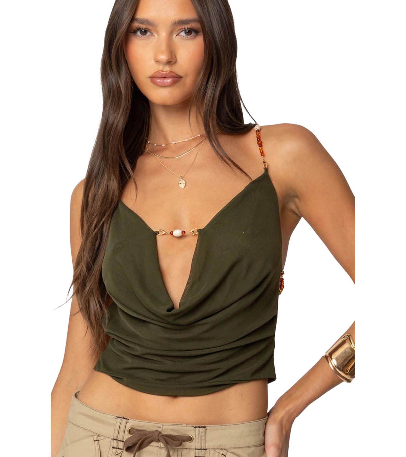 Женский топ Edikted Beaded Deep Cowl Neck Backless