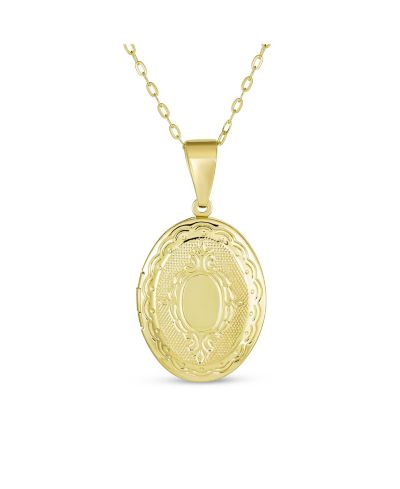 Bling Jewelry Leaf Scroll Holds Two Photos Oval Locket 18K Pendant Necklace Gold Plated