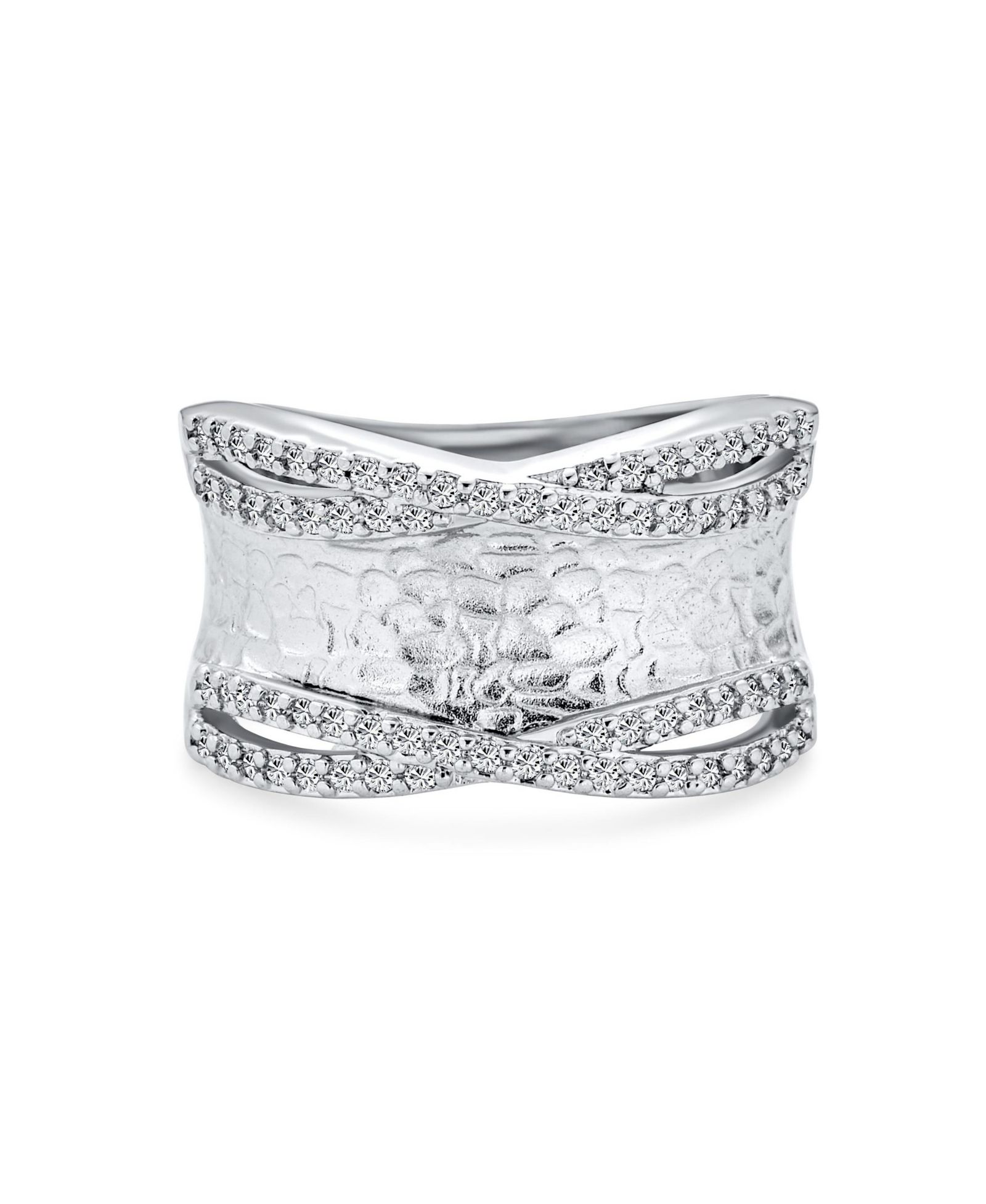 Bling Jewelry коктейльное кольцо с акцентами CZ Brushed Matte Silver Tone