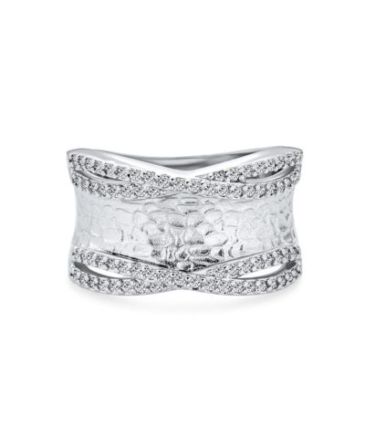 Bling Jewelry Modern Criss Cross CZ Accent Cocktail Statement Ring Brushed Matte Silver Tone Band