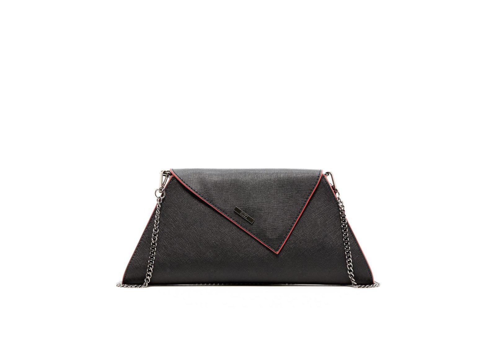 SUSU Black Leather Clutch Bag Unique Evening Purse Women's Handbag