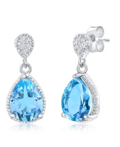 Sterling , Gemstone Pearshaped Drop Earrings