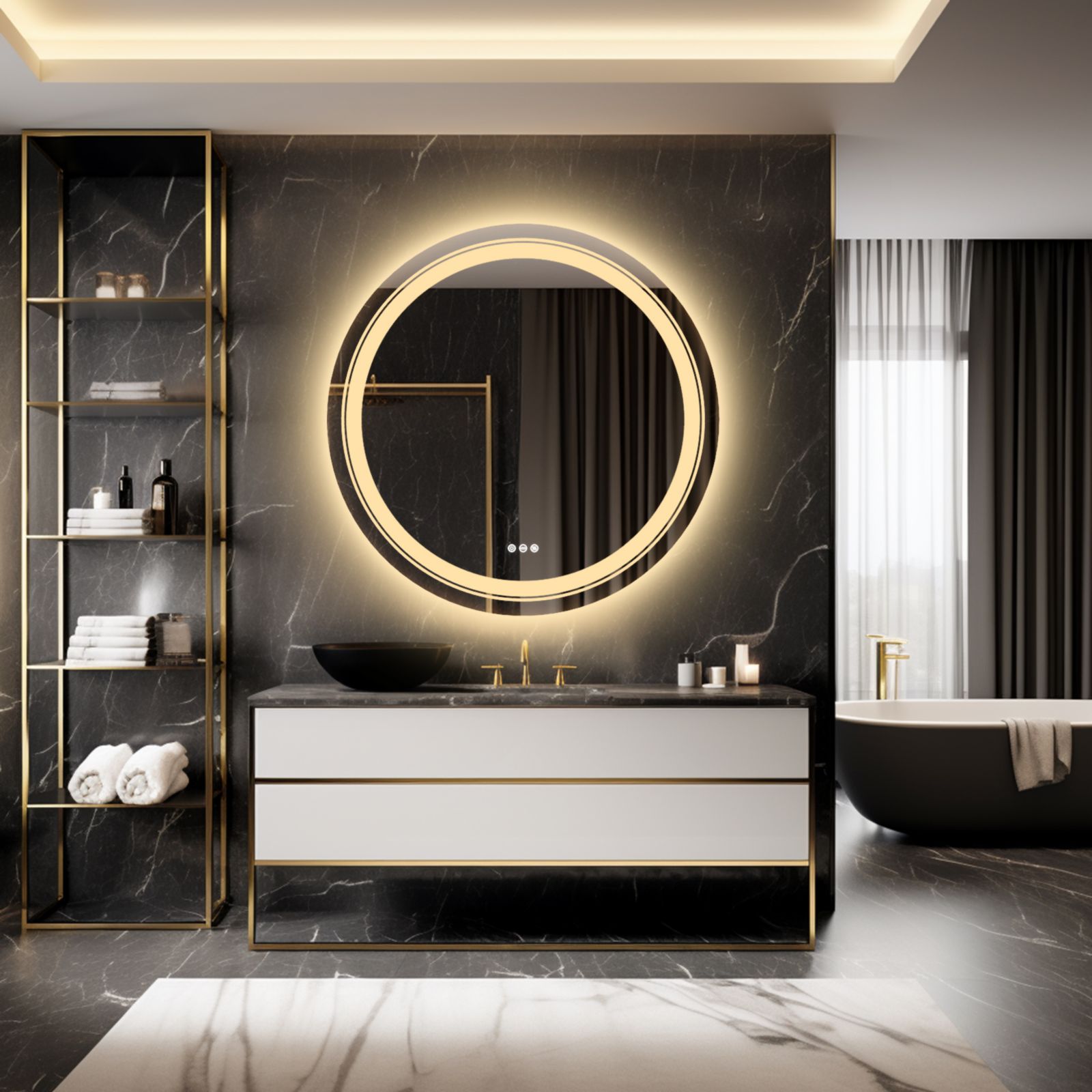 LUVODI 24" Round Shape Led Bathroom Mirror Anti-Fog Wall Mounted Backlit Vanity Mirror
