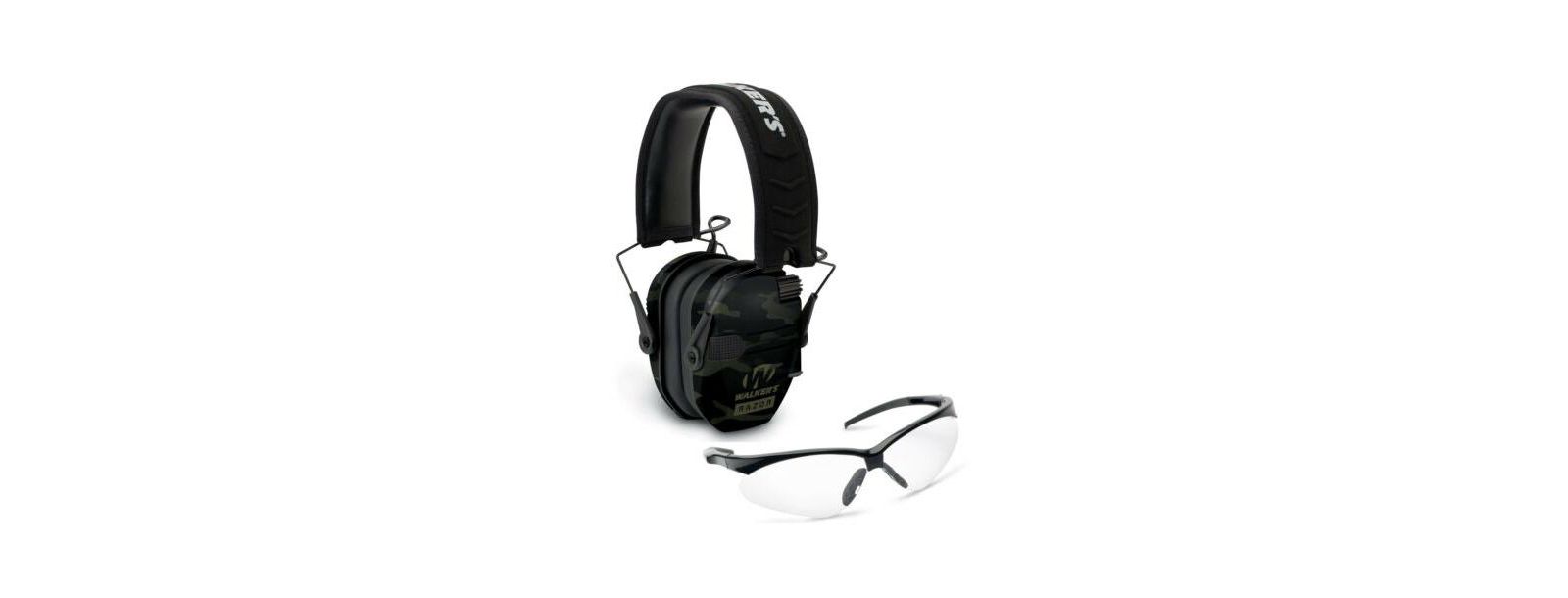 Электронные наушники Walkers Razor Slim Electronic Muff (MultiCam Camo Gray) с очками (Clear)