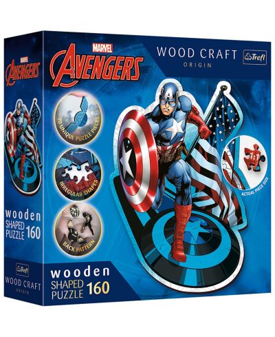 Деревянный пазл Trefl Wood Craft 160 Piece - Marvel - Fearless Captain America