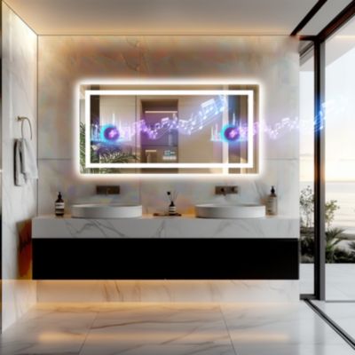 LUVODI умное настенное зеркало для ванной комнаты с Bluetooth и LED, 47 x 23 In, антизапотевающее