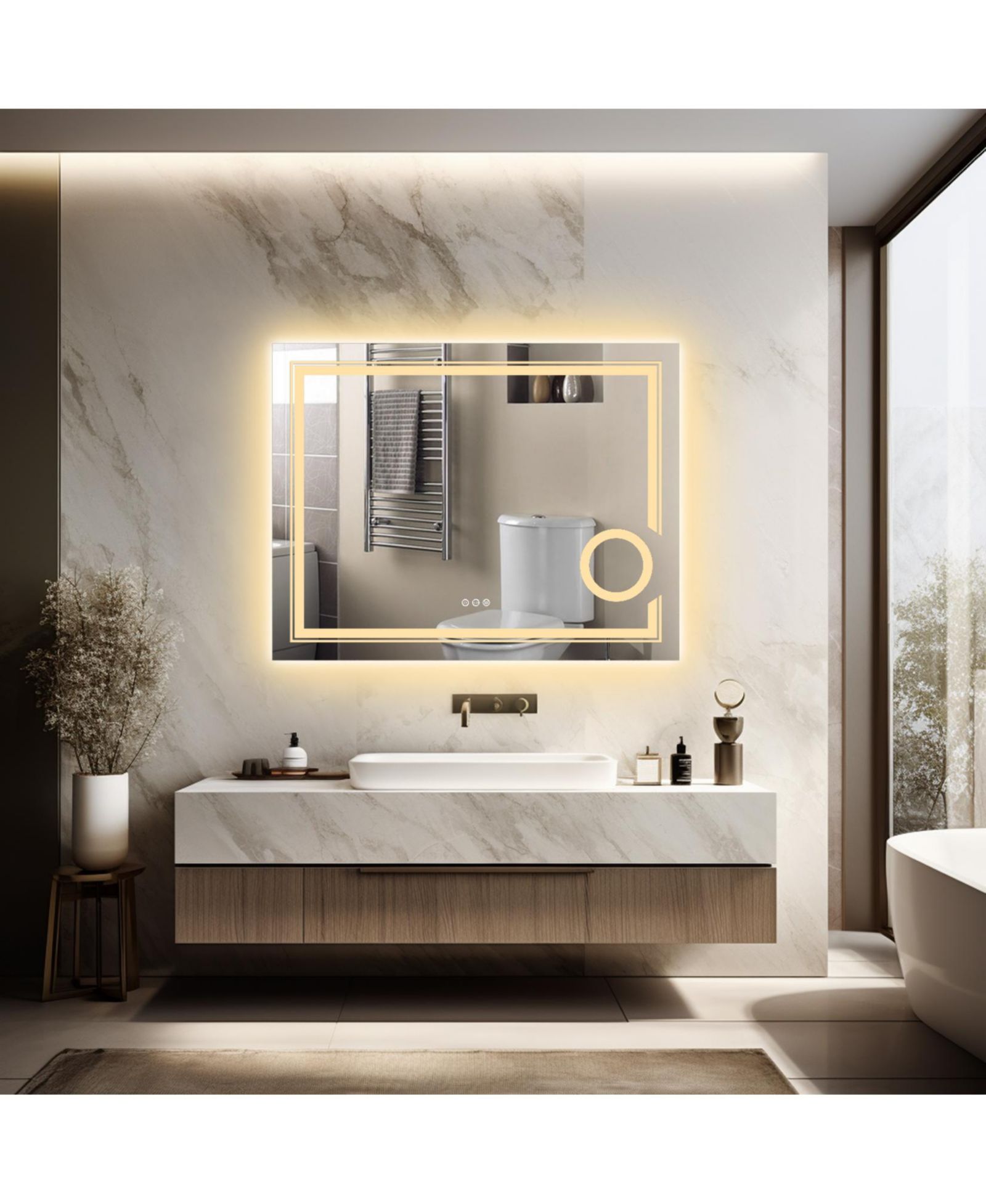 LUVODI 23.6 x 31.5 In Led Backlit Light Bathroom Wall Mounted Vanity Mirror 3X Magnifier