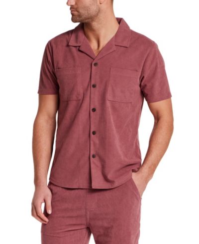 Weatherproof Vintage Men's Ribbed Button-Down Camp Collar Shirt