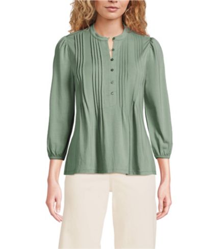 Lands' End Women's Lightweight Jersey Button Pintuck Top