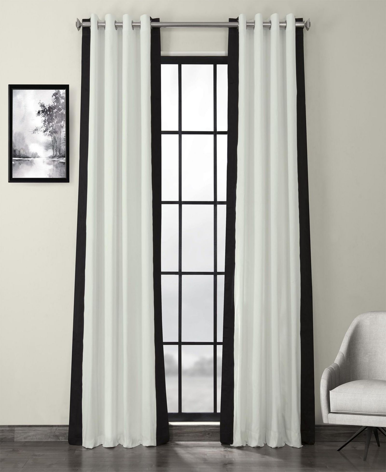 Half Price Drapes хлопковая штора с вертикальным принтом Fresh Popcorn & Black Bordered Grommet