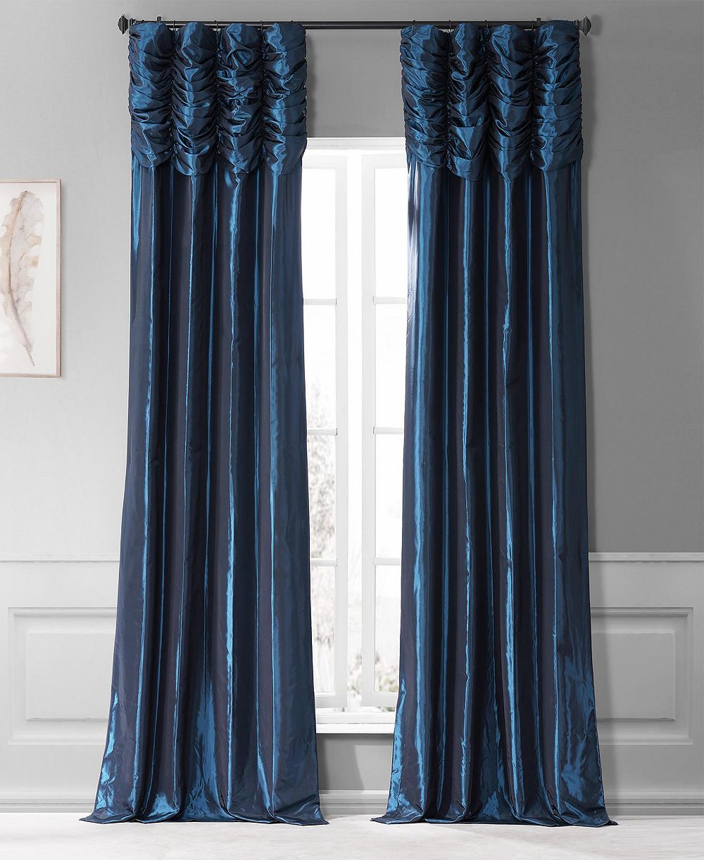 Half Price Drapes Ruched Solid Faux Silk Taffeta Room Darkening Curtain