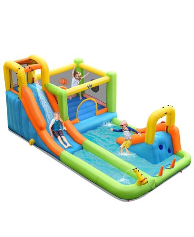 Slickblue 8-in-1 Inflatable Water Slide Bounce House, 198"L x 114"W x 85"H, Up to 3 Players, Ages 3+