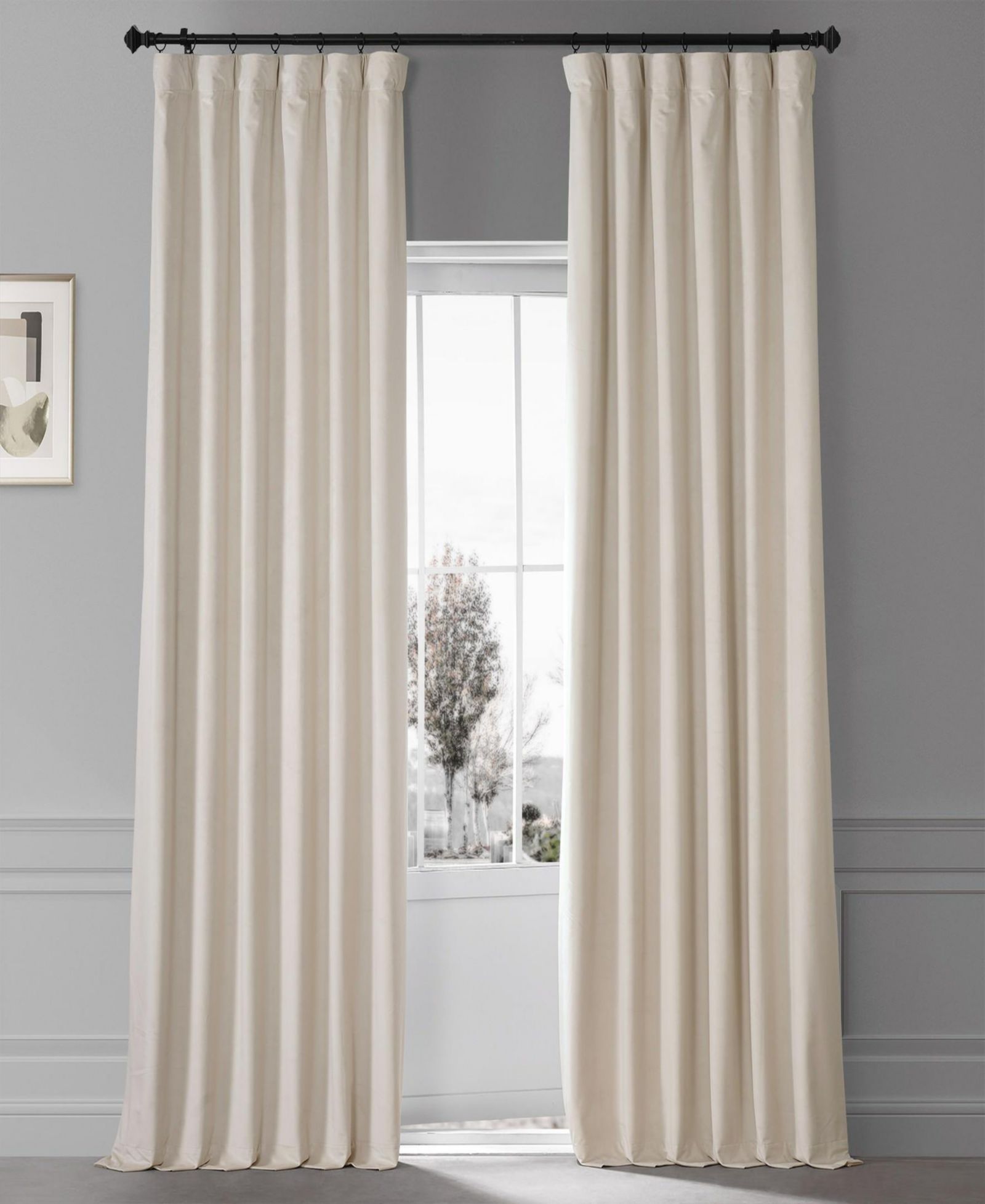 Half Price Drapes Diva шторы блэкаут из плюшевого бархата, цвет Cream Signature, черные