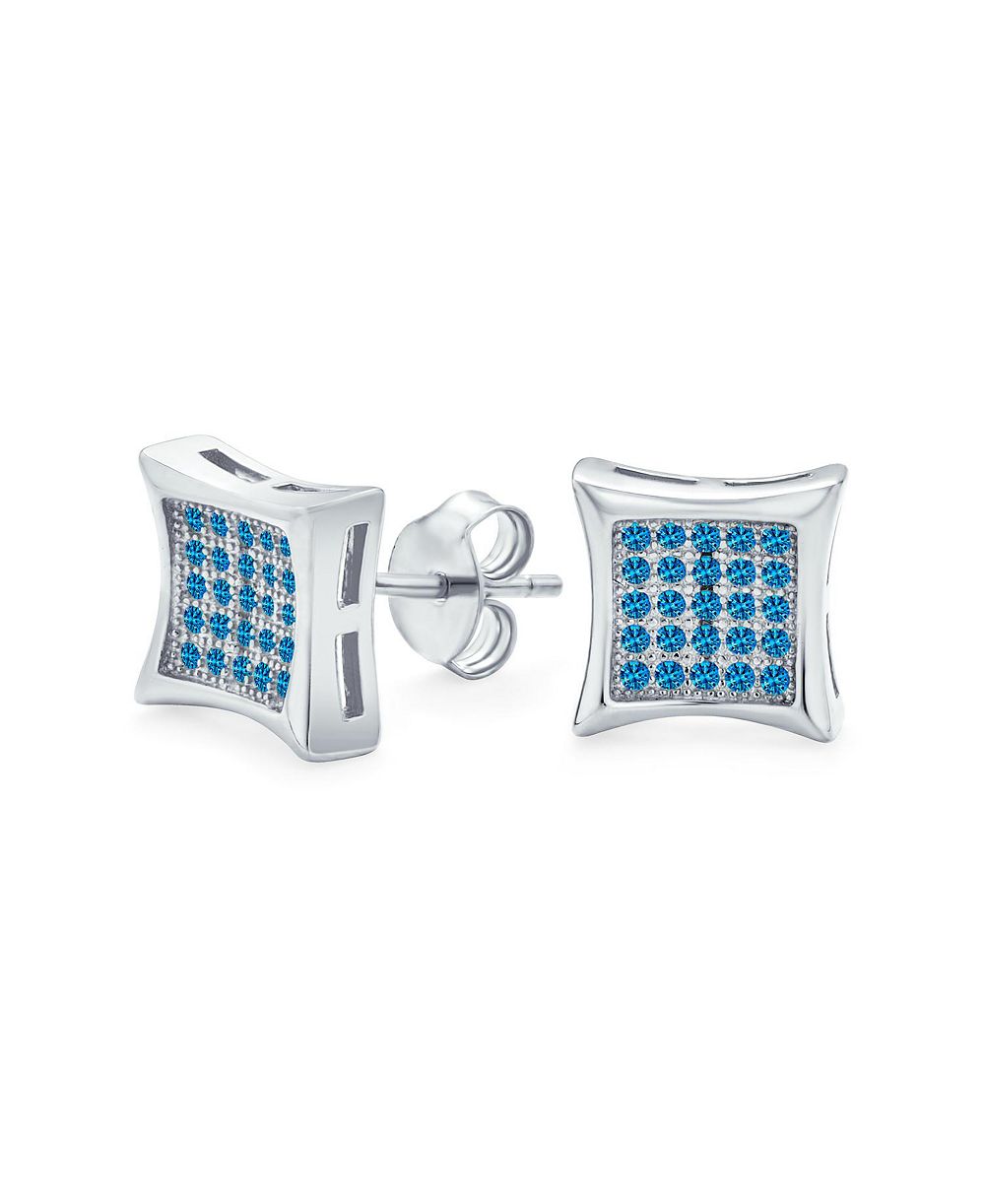 Bling Jewelry серьги-гвоздики Square Shaped Micro Pave CZ Kite 12MM.925 Sterling Silver