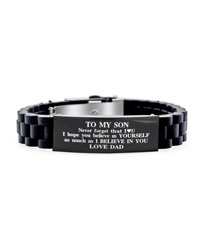 Bling Jewelry Inspirational Message To My Son Black ID Bracelet Silicone Stainless Steel