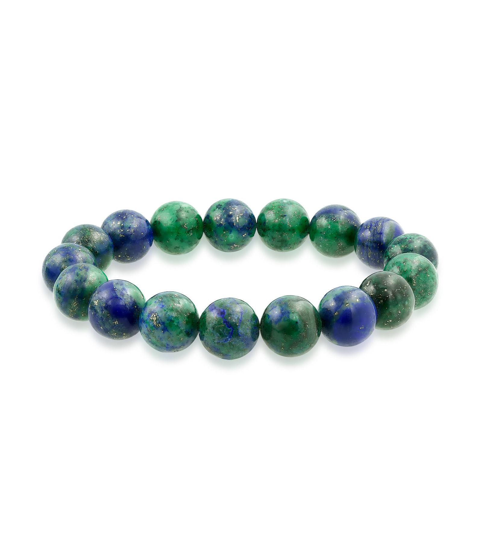 Bling Jewelry Green Blue Azurite Gemstone Bead Stackable Strand Stretch Bracelet 12MM
